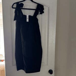 J. Crew Elegant Black Midi Dress with Bow Details